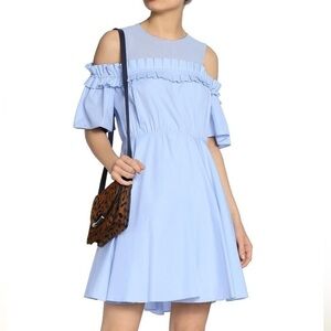 Sandro Spring/Summer Cold Shoulder Dress — Powder Blue Pleated Cotton, Size S